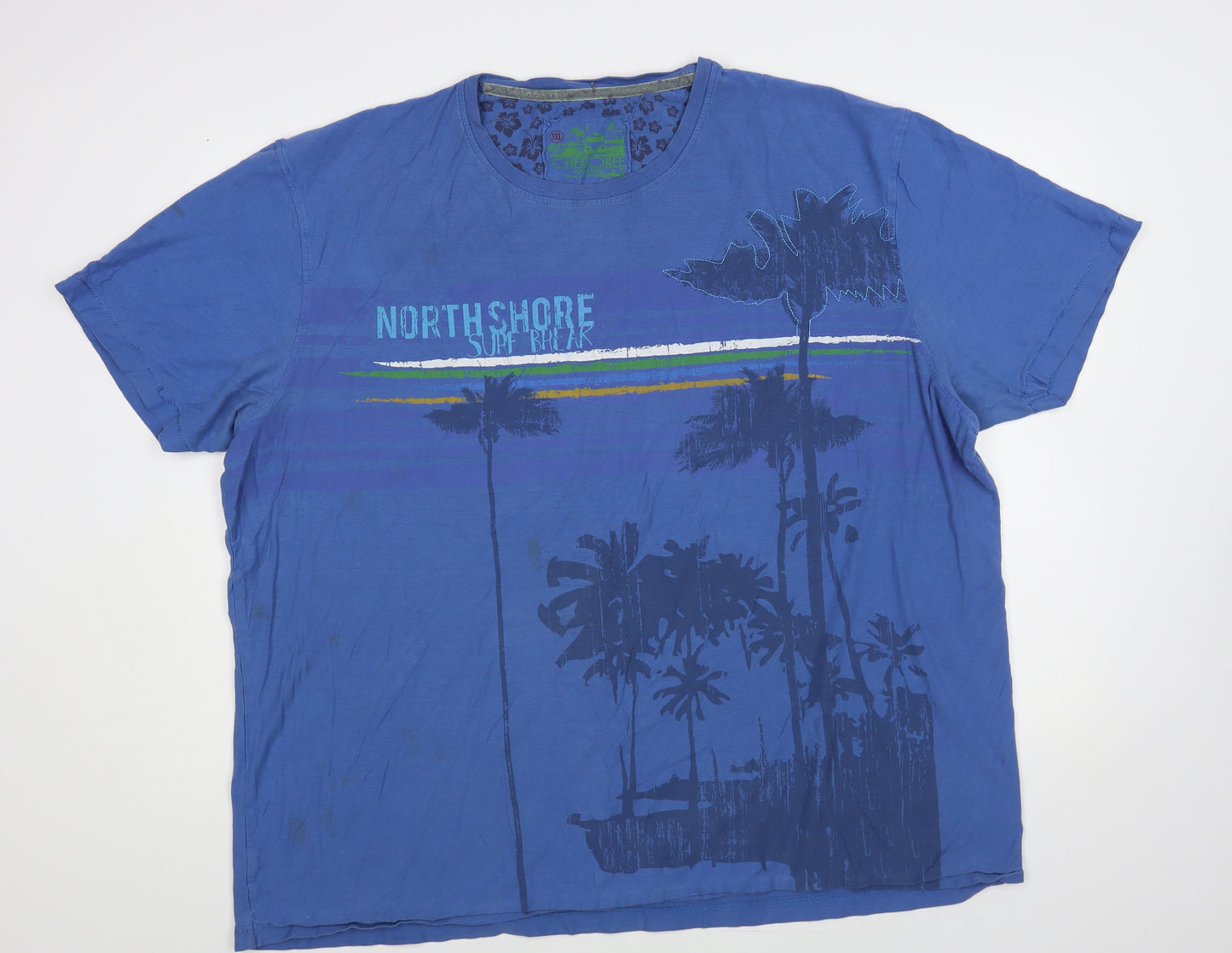Cherokee Mens Blue Cotton T-Shirt Size 3XL Crew Neck - Palm Trees