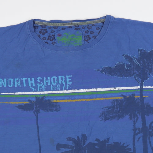 Cherokee Mens Blue Cotton T-Shirt Size 3XL Crew Neck - Palm Trees