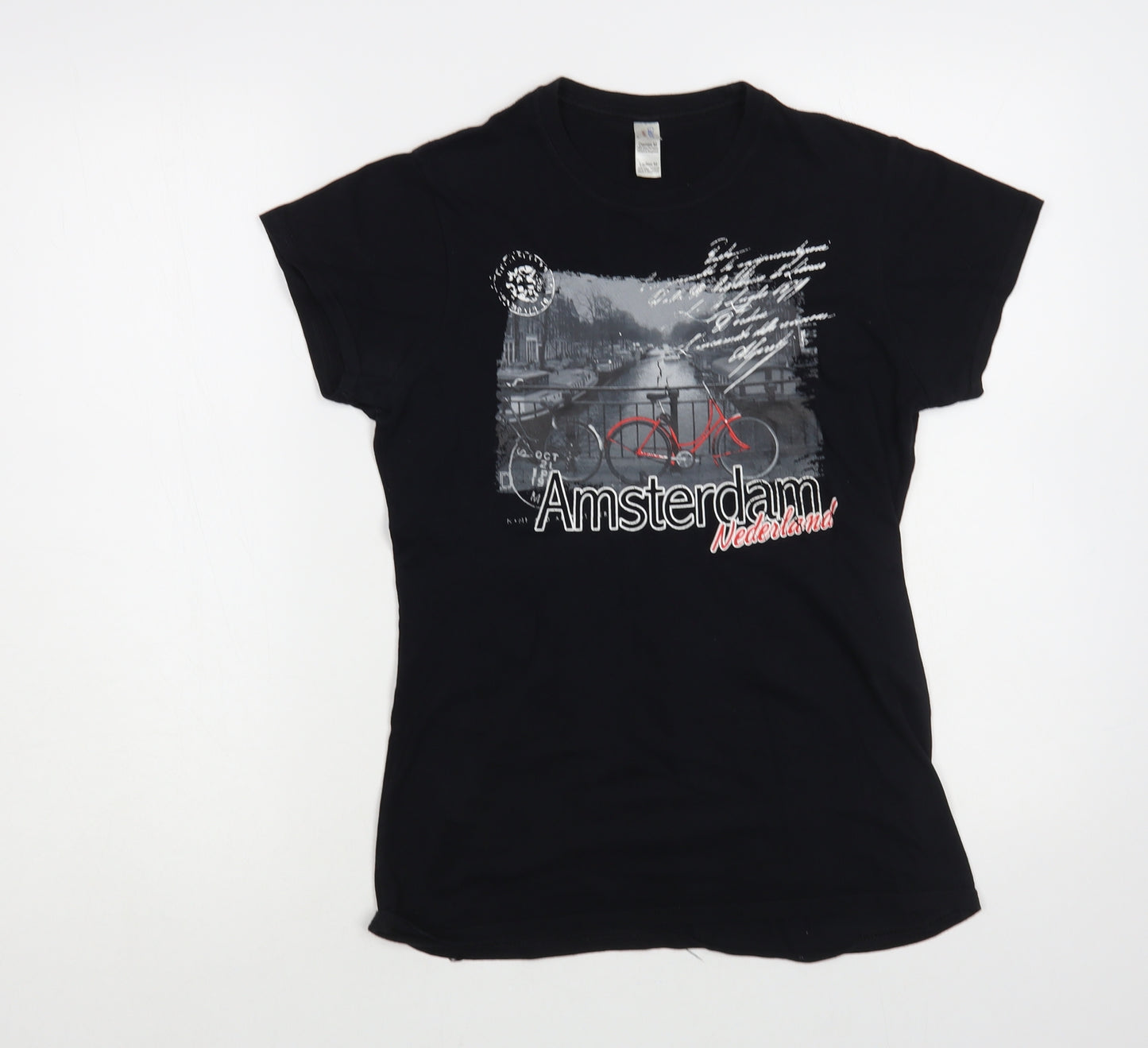 Gildan Womens Black Cotton Basic T-Shirt Size M Crew Neck - Amsterdam