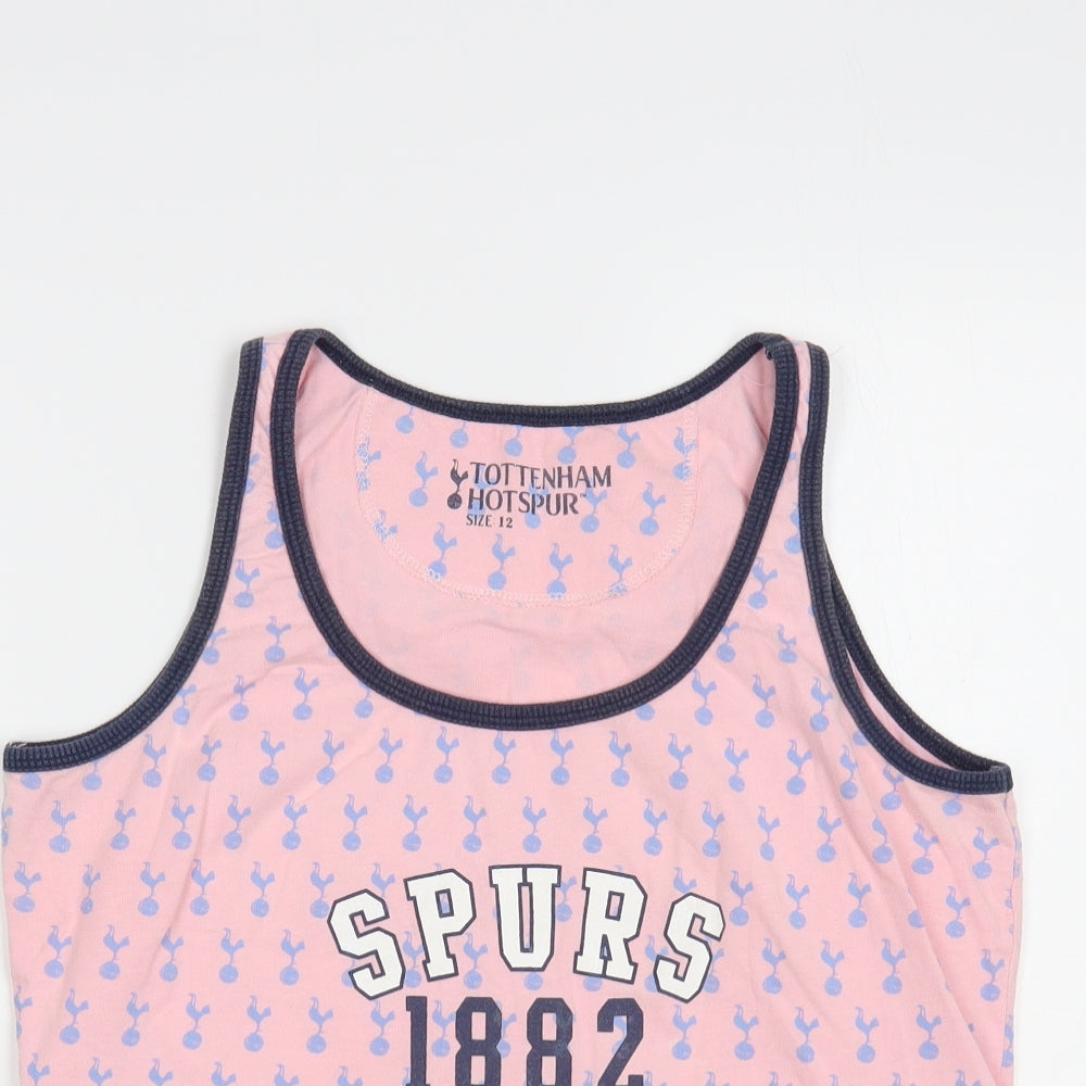 Tottenham Hotspur Womens Pink Geometric Cotton Basic Tank Size 12 Scoop Neck - Spurs