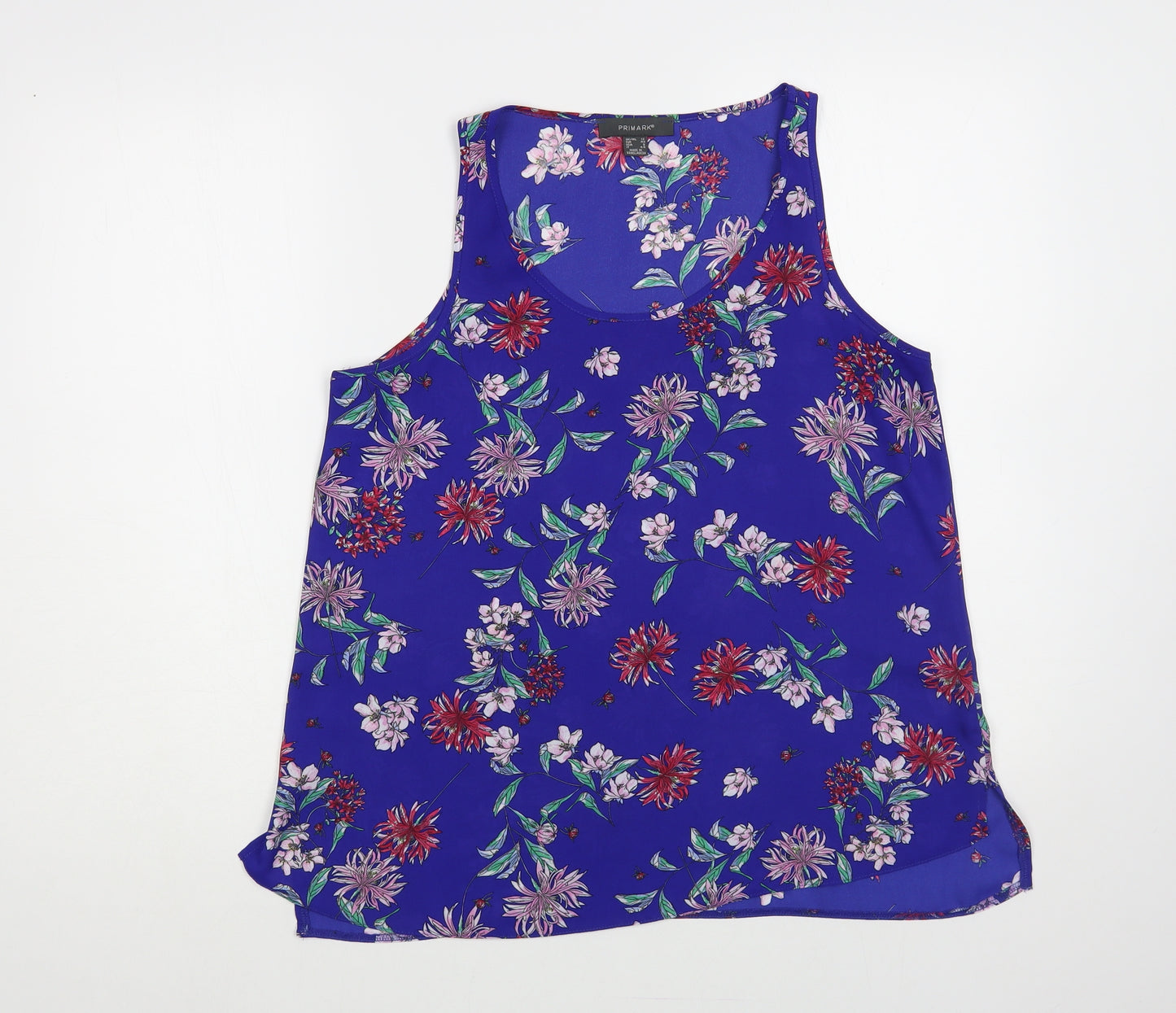 Primark Womens Blue Floral Polyester Basic Tank Size 12 Scoop Neck