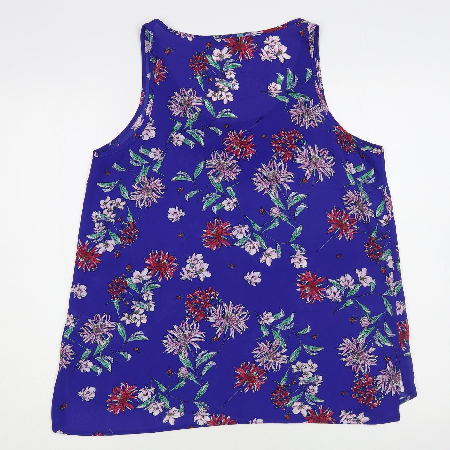 Primark Womens Blue Floral Polyester Basic Tank Size 12 Scoop Neck