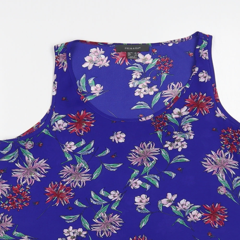 Primark Womens Blue Floral Polyester Basic Tank Size 12 Scoop Neck