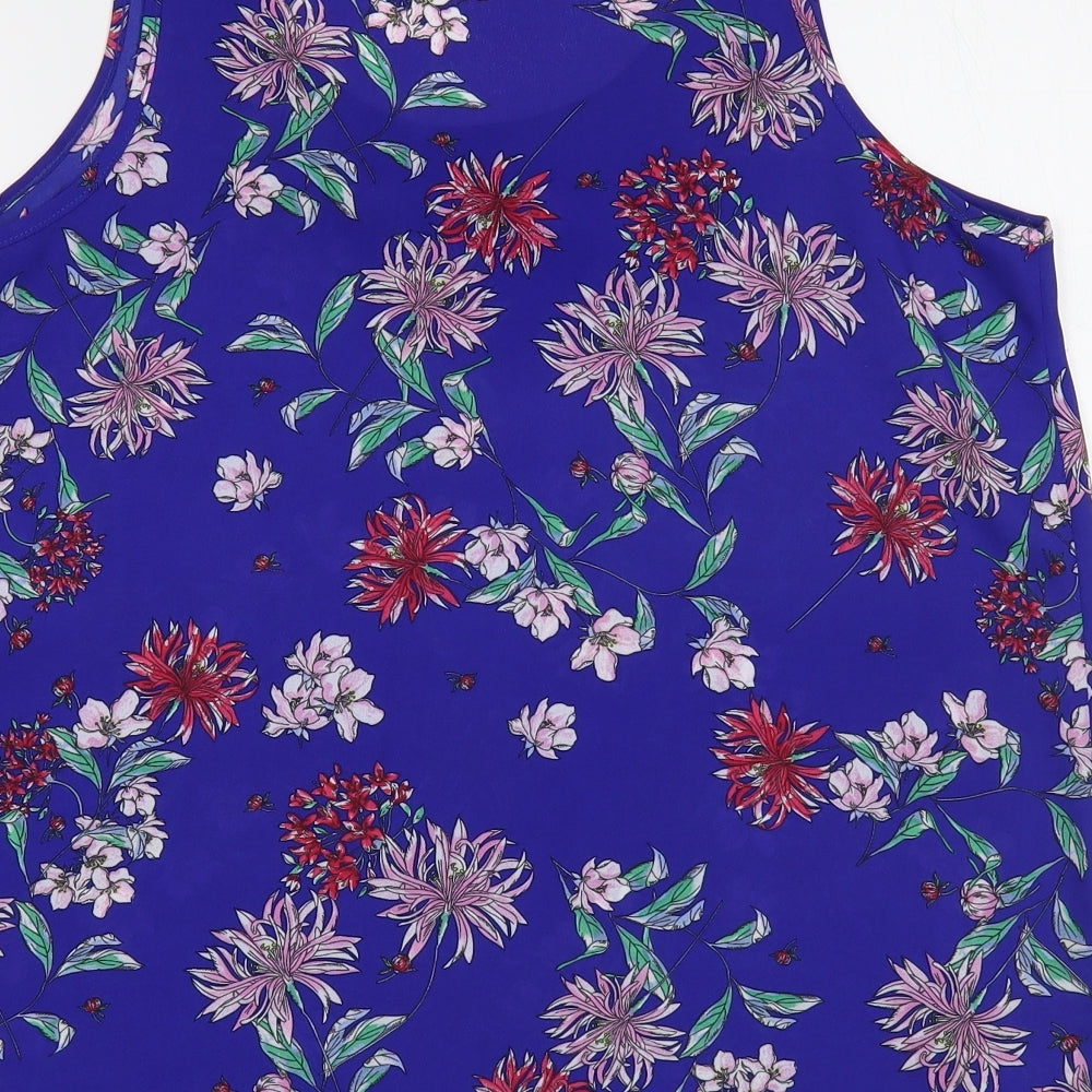 Primark Womens Blue Floral Polyester Basic Tank Size 12 Scoop Neck