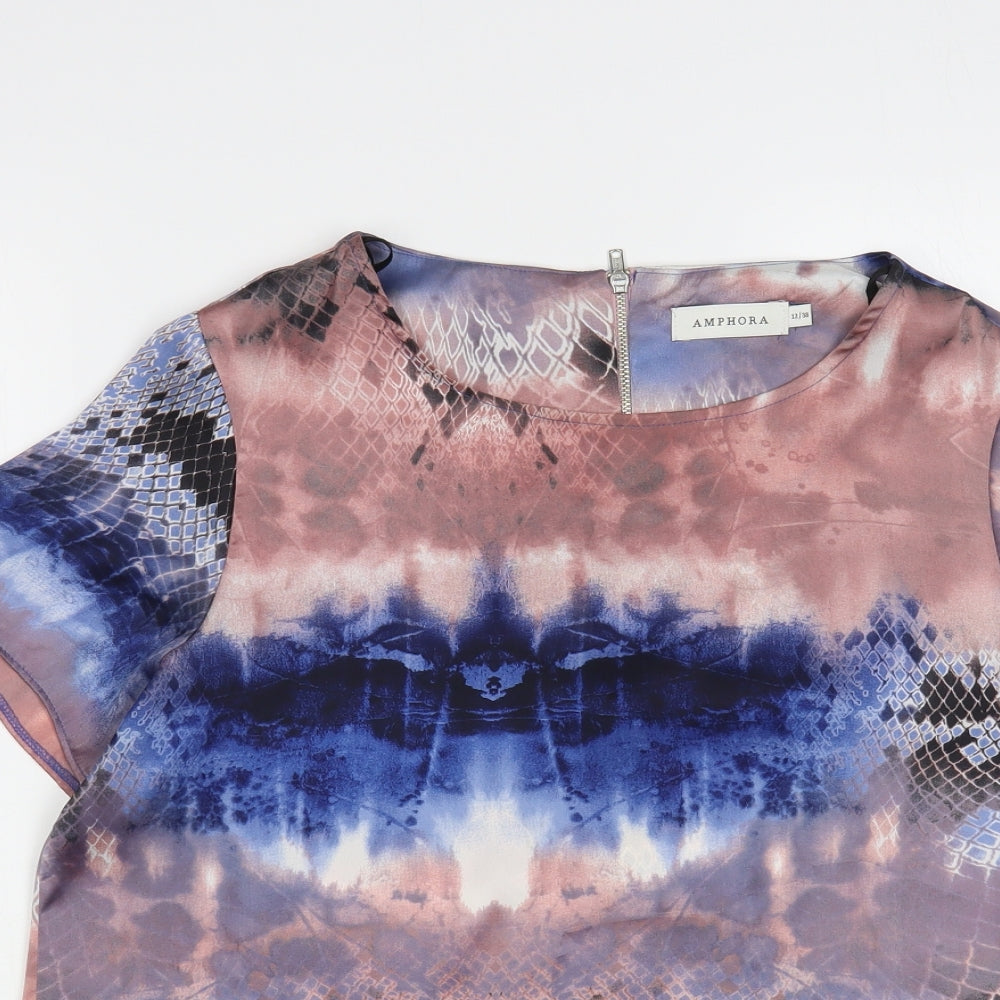Amphora Womens Multicoloured Geometric Polyester Basic Blouse Size 12 Boat Neck