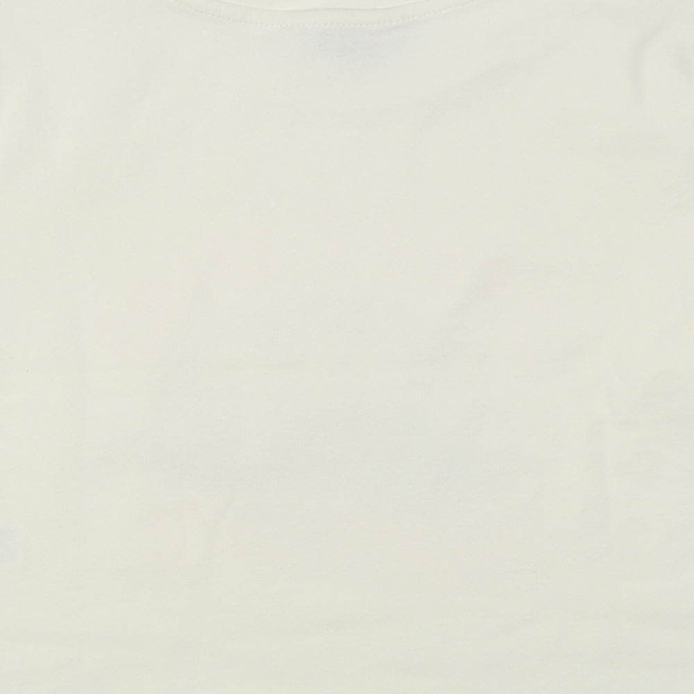 Primark Womens Ivory Cotton Cropped T-Shirt Size 12 Crew Neck - Happy Mind Happy Life