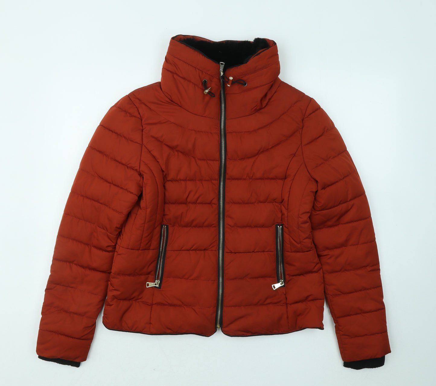 Primark Womens Orange Puffer Jacket Coat Size 10 Zip