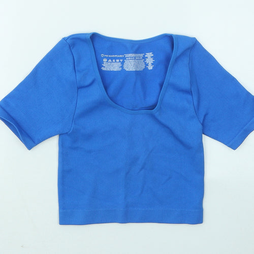 Primark Womens Blue Nylon Basic T-Shirt Size 6 Scoop Neck