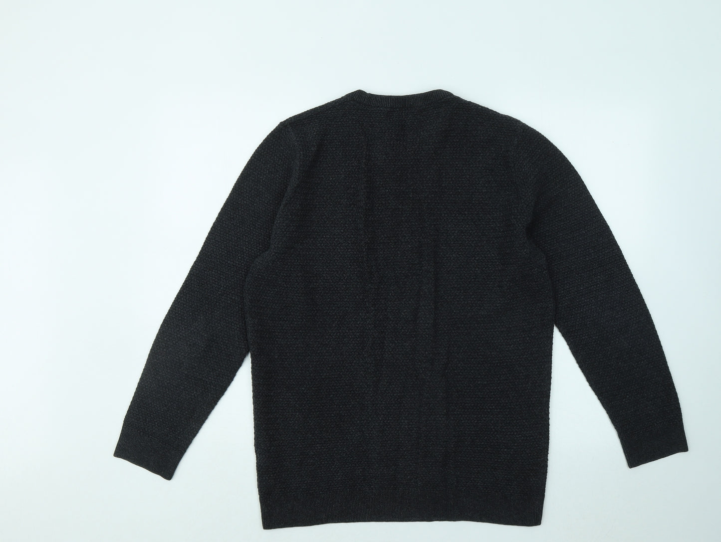 Easy Mens Grey Round Neck Cotton Pullover Jumper Size L