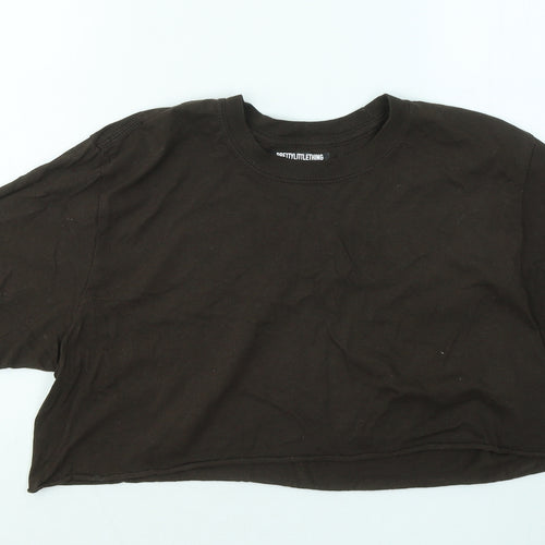 PRETTYLITTLETHING Womens Brown Cotton Cropped T-Shirt Size S Round Neck