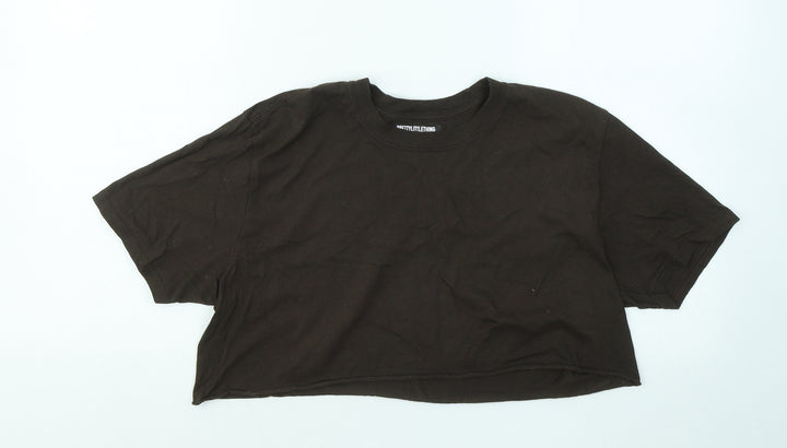 PRETTYLITTLETHING Womens Brown Cotton Cropped T-Shirt Size S Round Neck