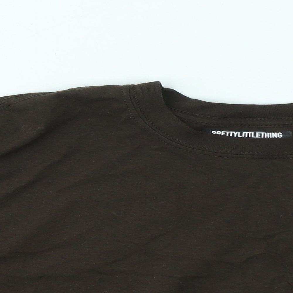 PRETTYLITTLETHING Womens Brown Cotton Cropped T-Shirt Size S Round Neck