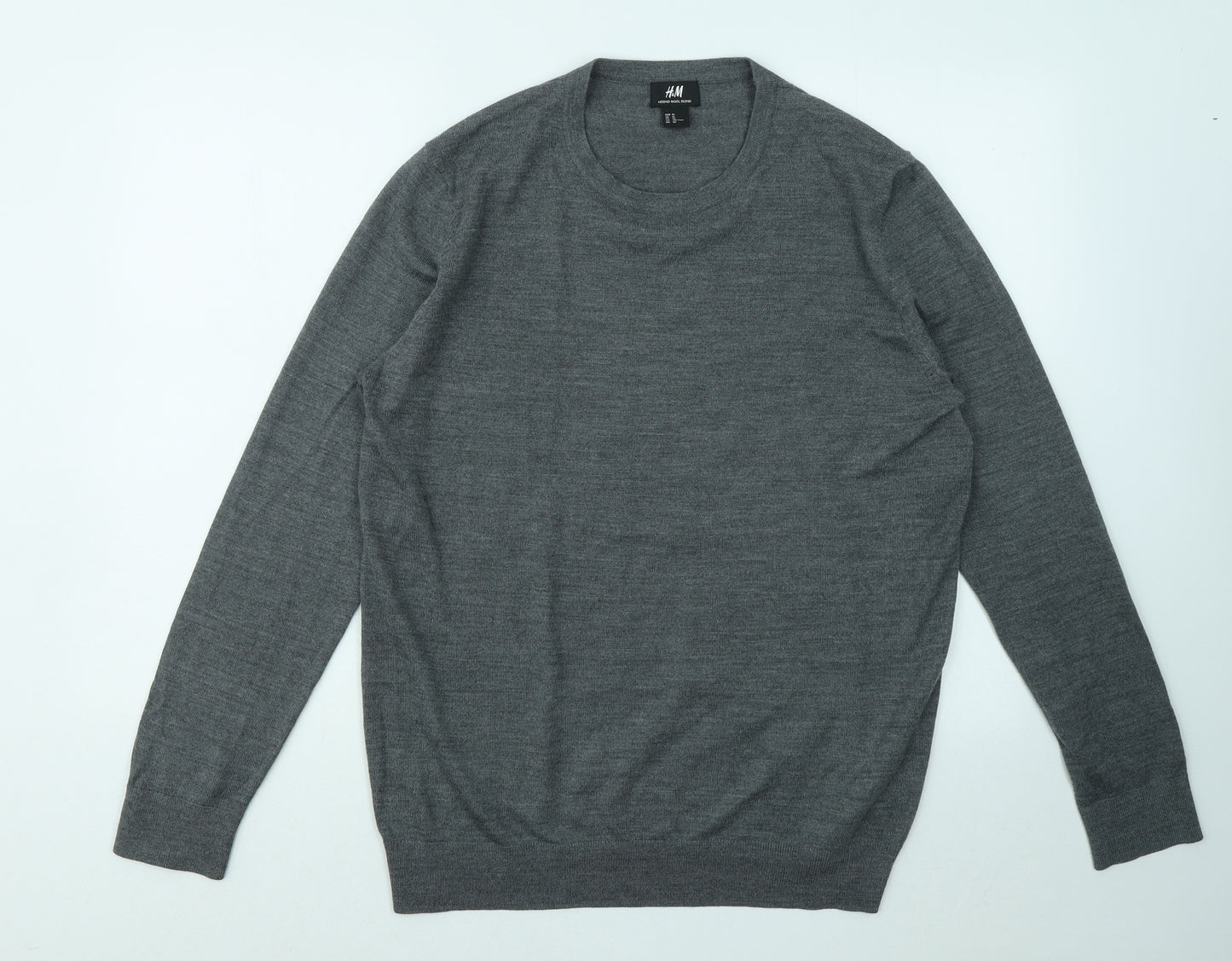 H&M Mens Grey Round Neck Acrylic Pullover Jumper Size XL