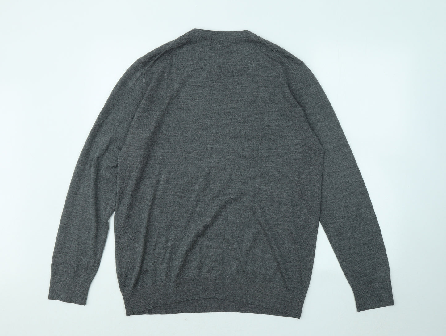 H&M Mens Grey Round Neck Acrylic Pullover Jumper Size XL