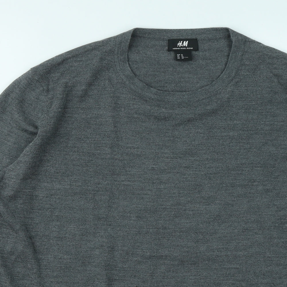 H&M Mens Grey Round Neck Acrylic Pullover Jumper Size XL