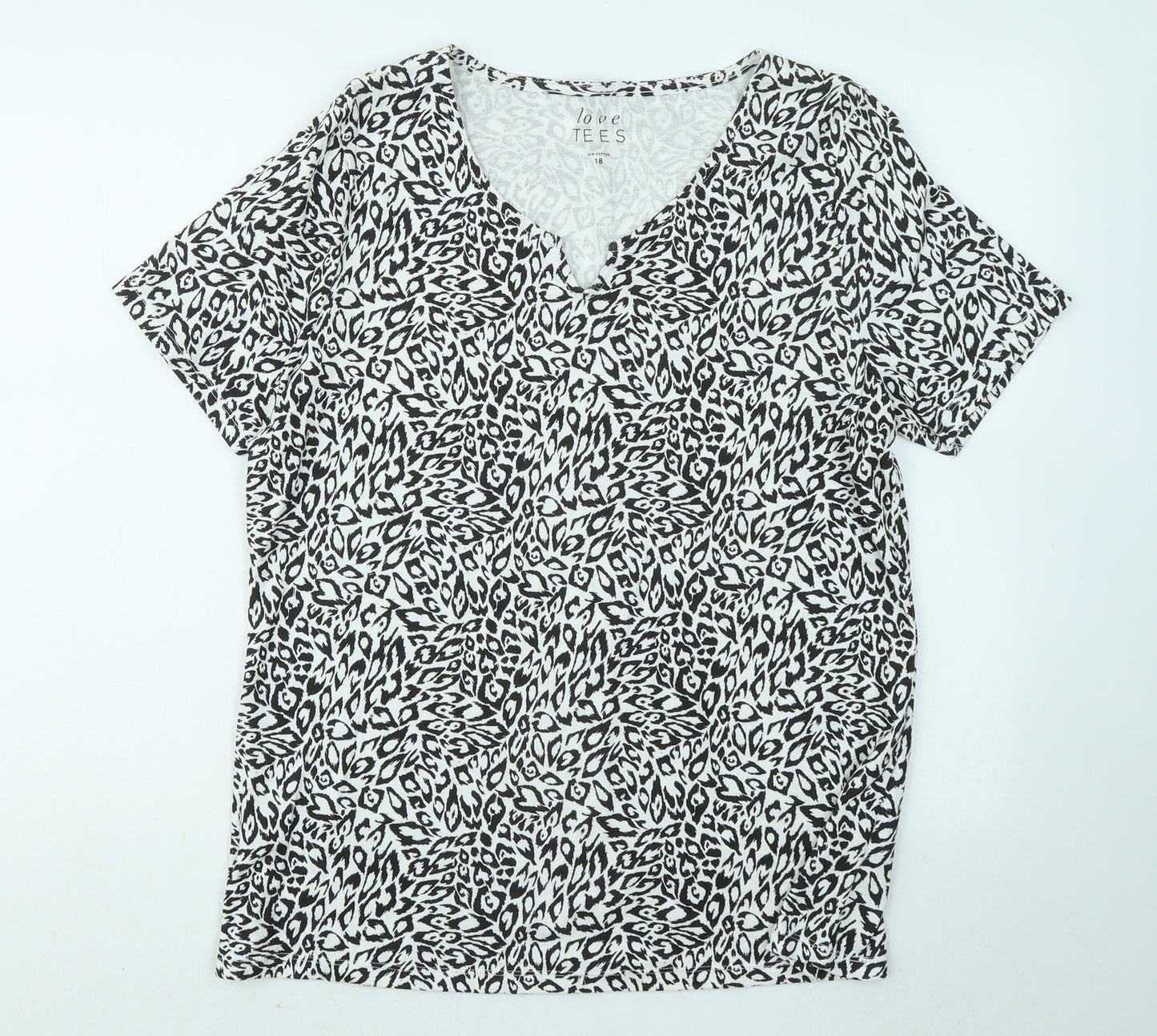 LOVE TEES Womens Black Geometric Cotton Basic T-Shirt Size 18 V-Neck