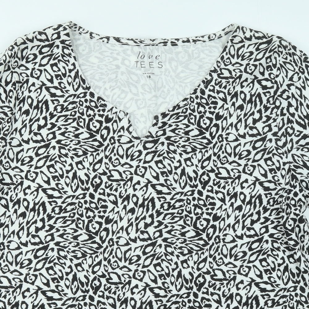 LOVE TEES Womens Black Geometric Cotton Basic T-Shirt Size 18 V-Neck