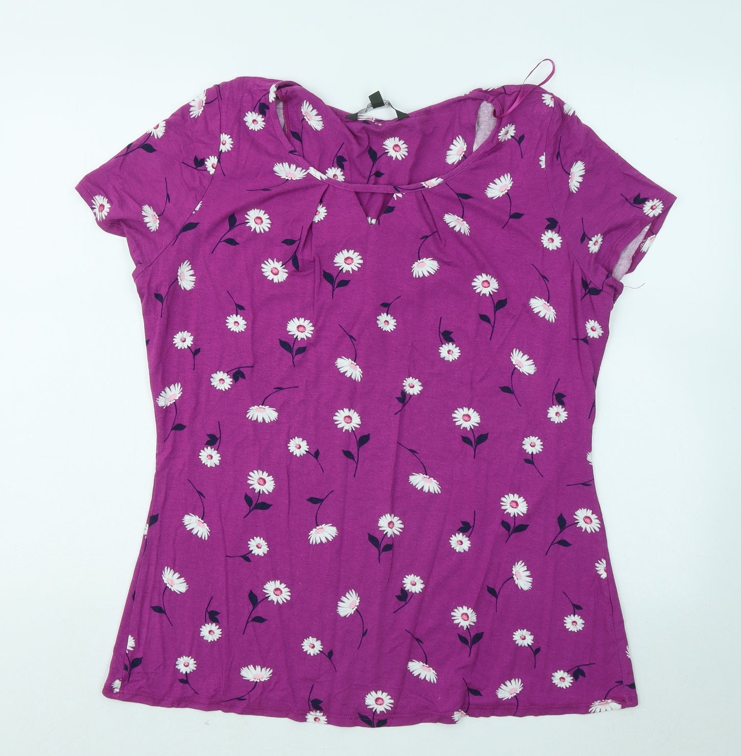 Bonmarché Womens Purple Floral Viscose Basic T-Shirt Size 18 Round Neck