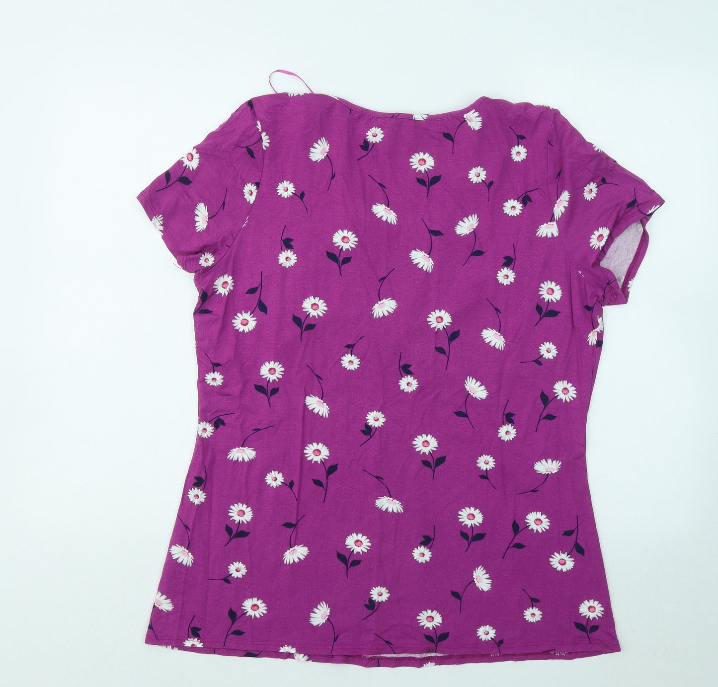 Bonmarché Womens Purple Floral Viscose Basic T-Shirt Size 18 Round Neck