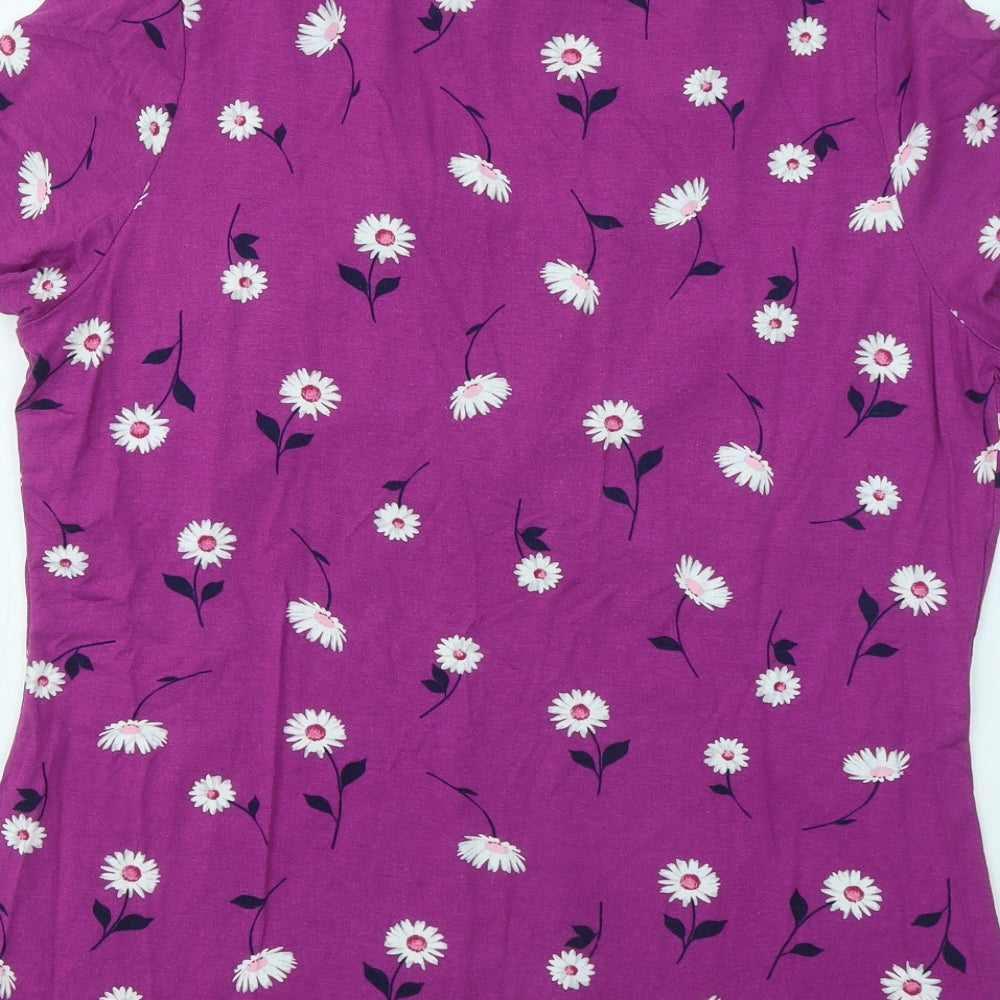 Bonmarché Womens Purple Floral Viscose Basic T-Shirt Size 18 Round Neck