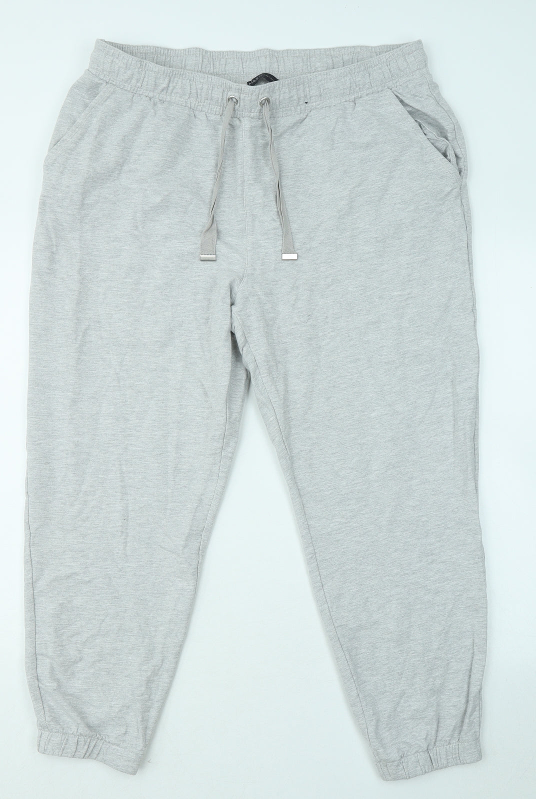 Marks and Spencer Womens Grey Cotton Jogger Trousers Size 20 L24 in Regular Drawstring