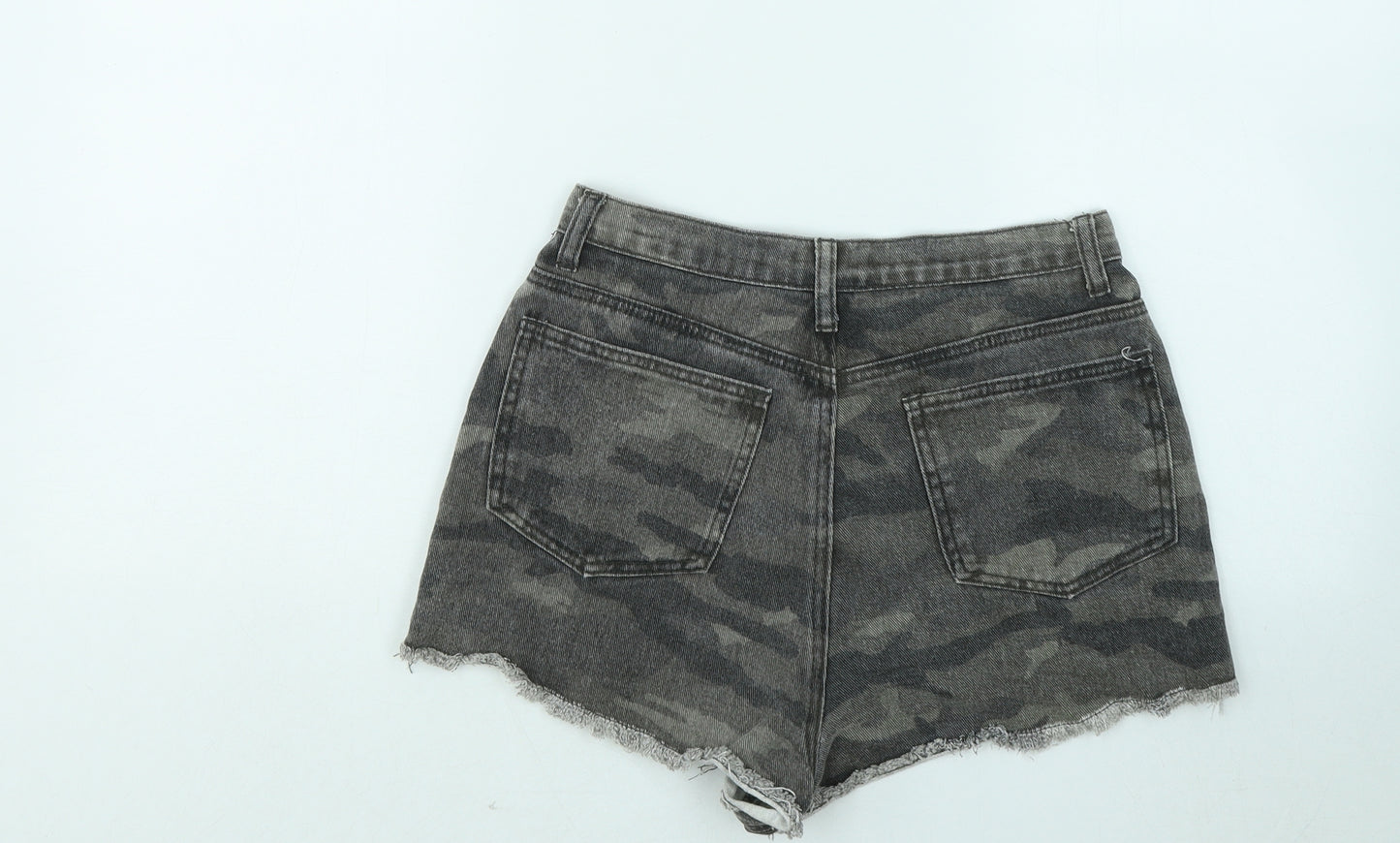 PRETTYLITTLETHING Womens Green Camouflage Cotton Cut-Off Shorts Size 8 Regular Zip
