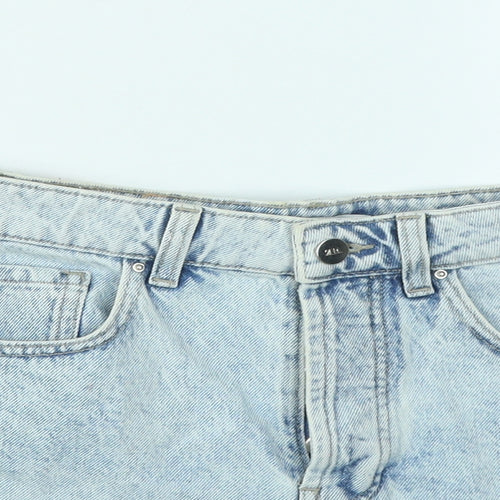 Zara Womens Blue Cotton Hot Pants Shorts Size 10 Regular Zip
