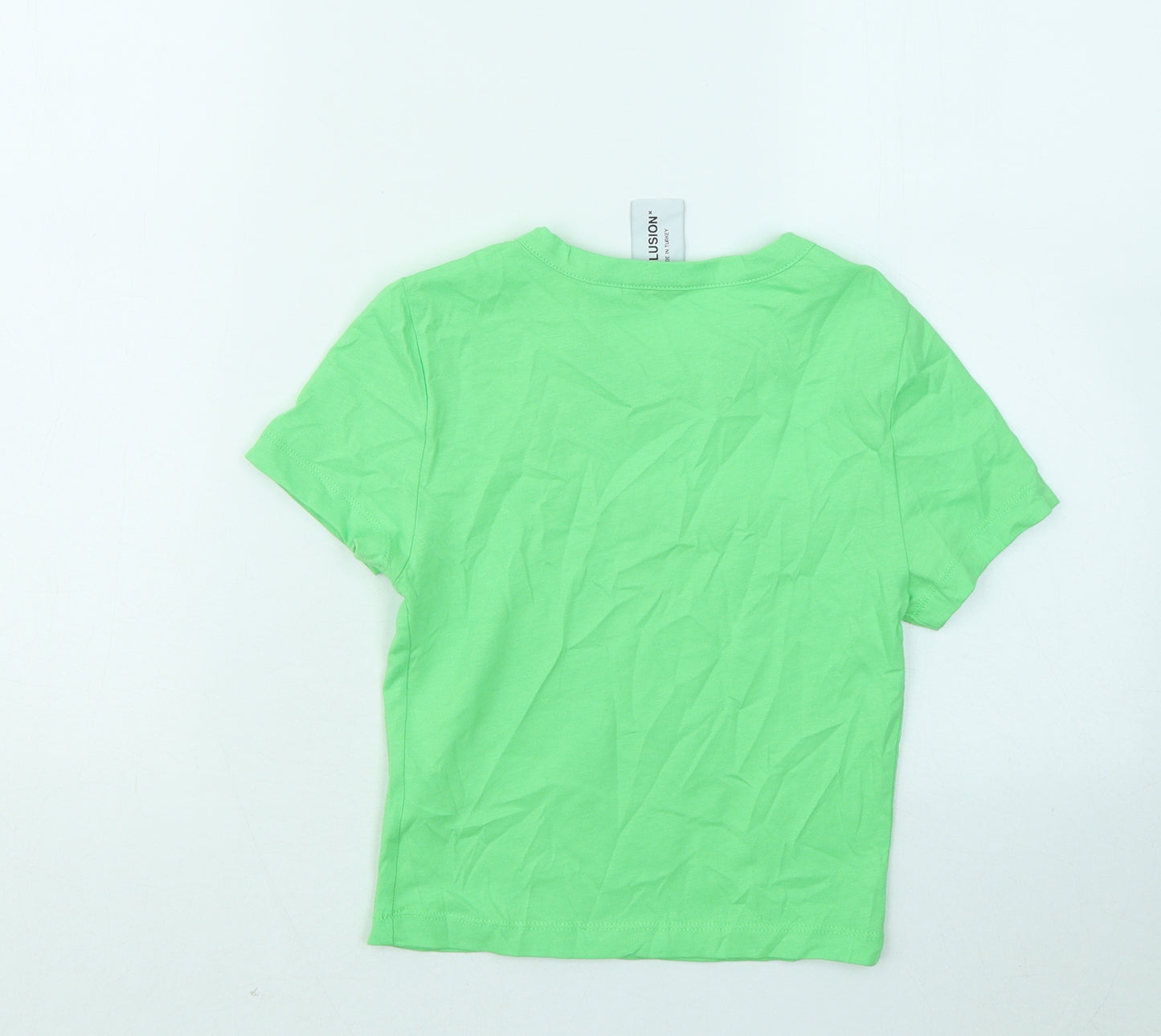 COLLUSION Womens Green Cotton Basic T-Shirt Size 8 Round Neck - Cut Out