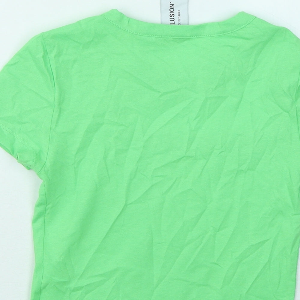 COLLUSION Womens Green Cotton Basic T-Shirt Size 8 Round Neck - Cut Out