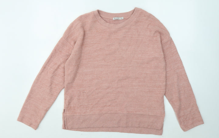 Stradivarius Womens Pink Round Neck Viscose Pullover Jumper Size S