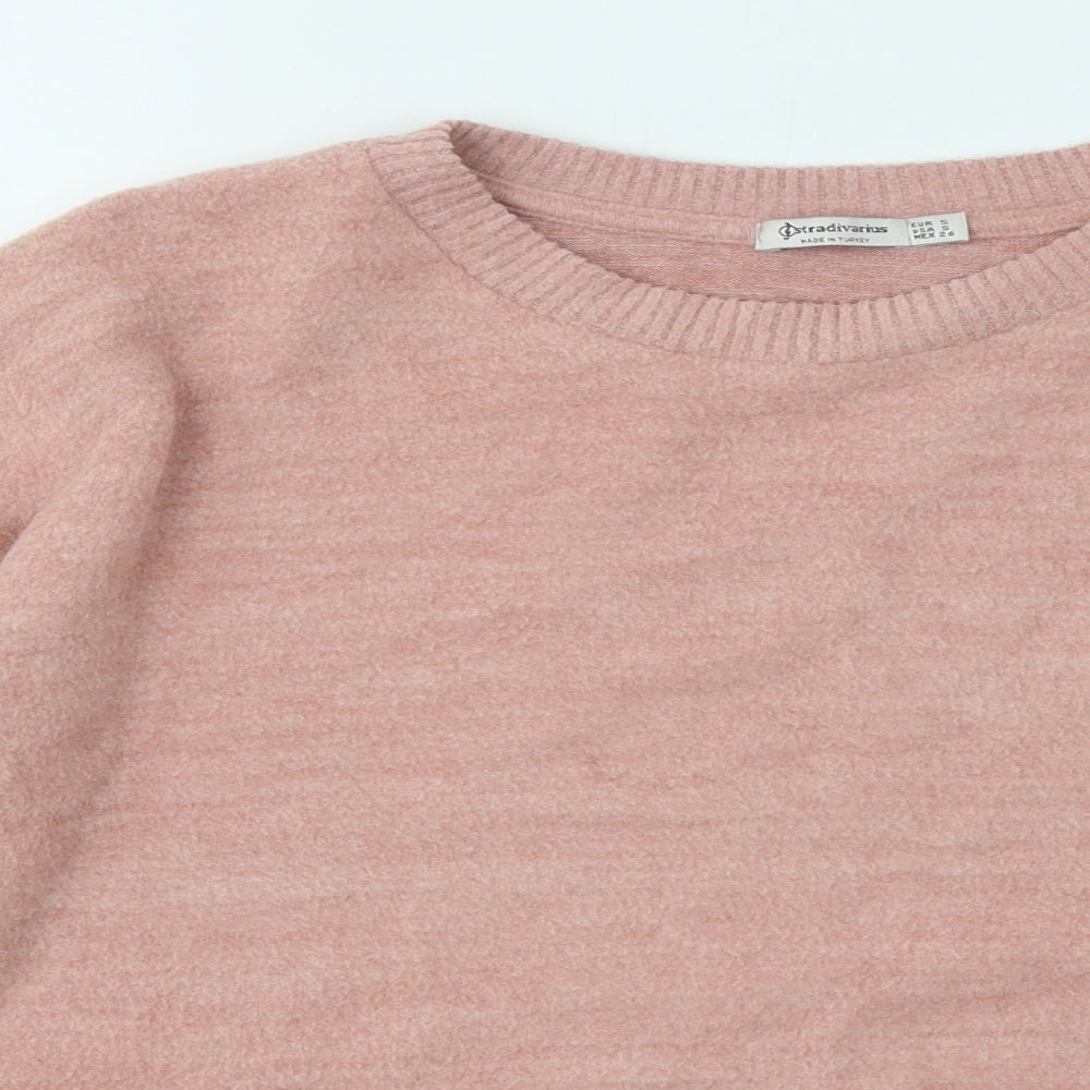 Stradivarius Womens Pink Round Neck Viscose Pullover Jumper Size S