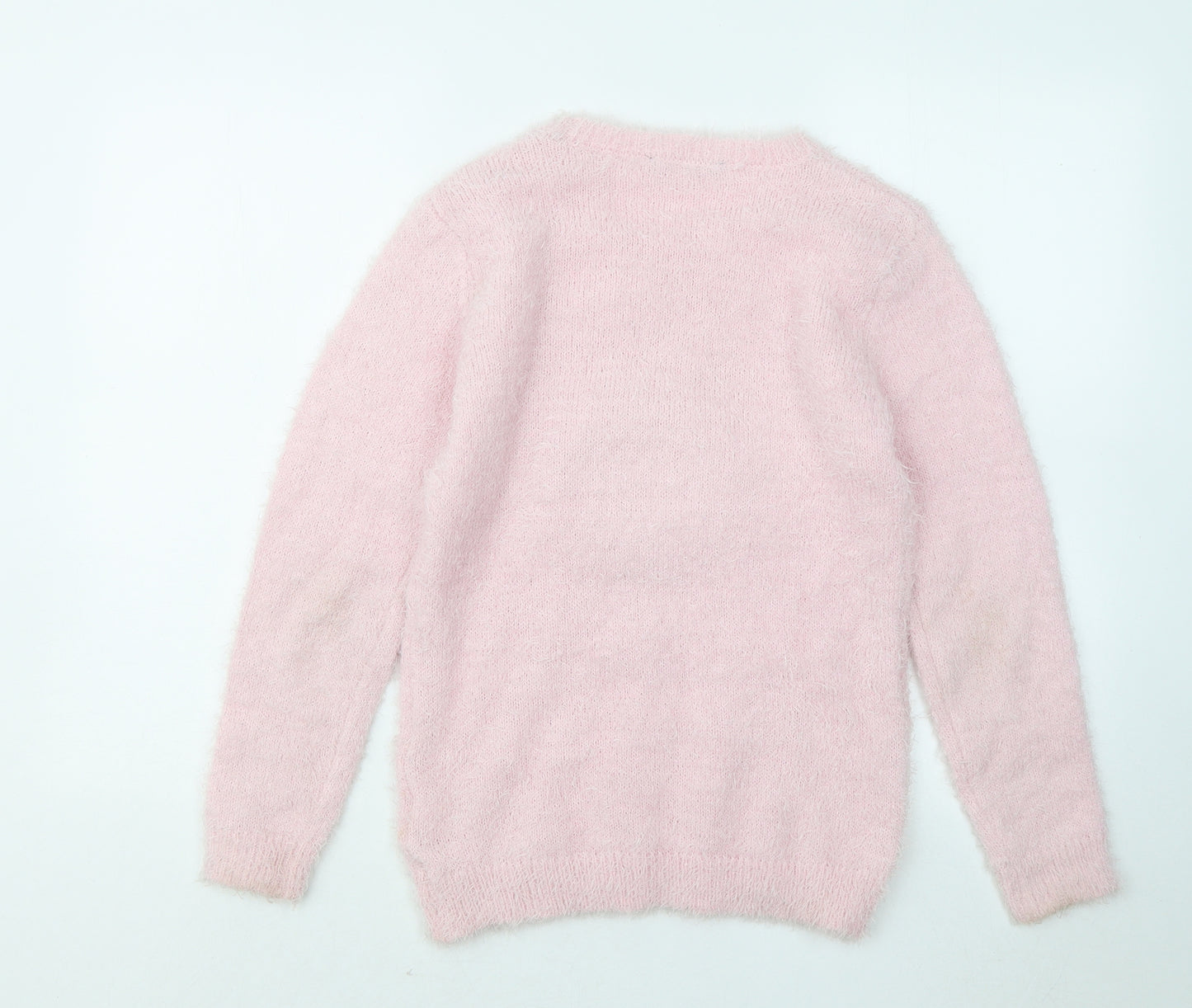 George Girls Pink Round Neck Polyester Pullover Jumper Size 12-13 Years - Flamingo
