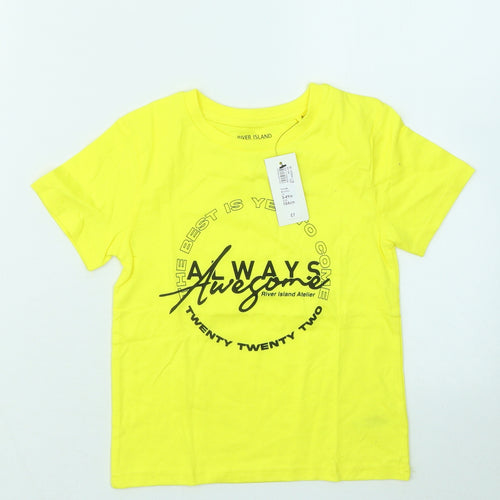 River Island Boys Yellow Cotton Basic T-Shirt Size 3-4 Years Round Neck - Always Awesome