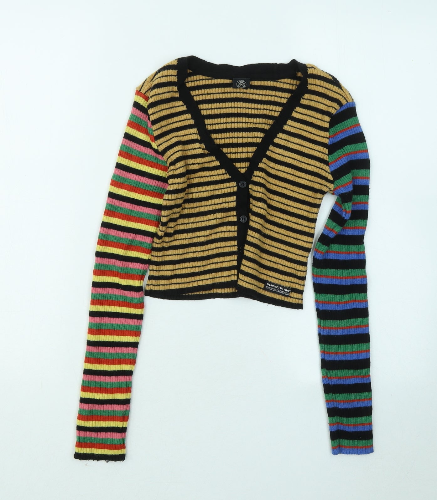 Urban Outfitters Womens Multicoloured V-Neck Striped Viscose Cardigan Jumper Size M