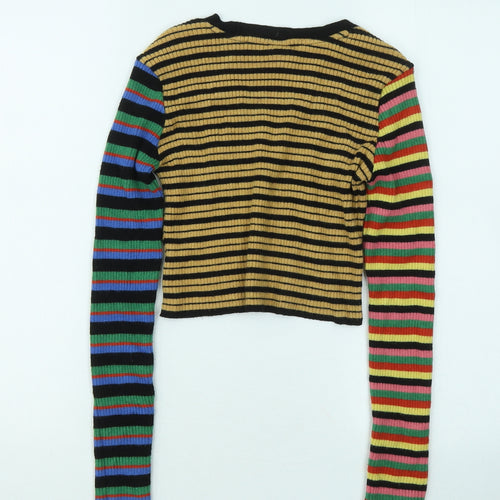 Urban Outfitters Womens Multicoloured V-Neck Striped Viscose Cardigan Jumper Size M