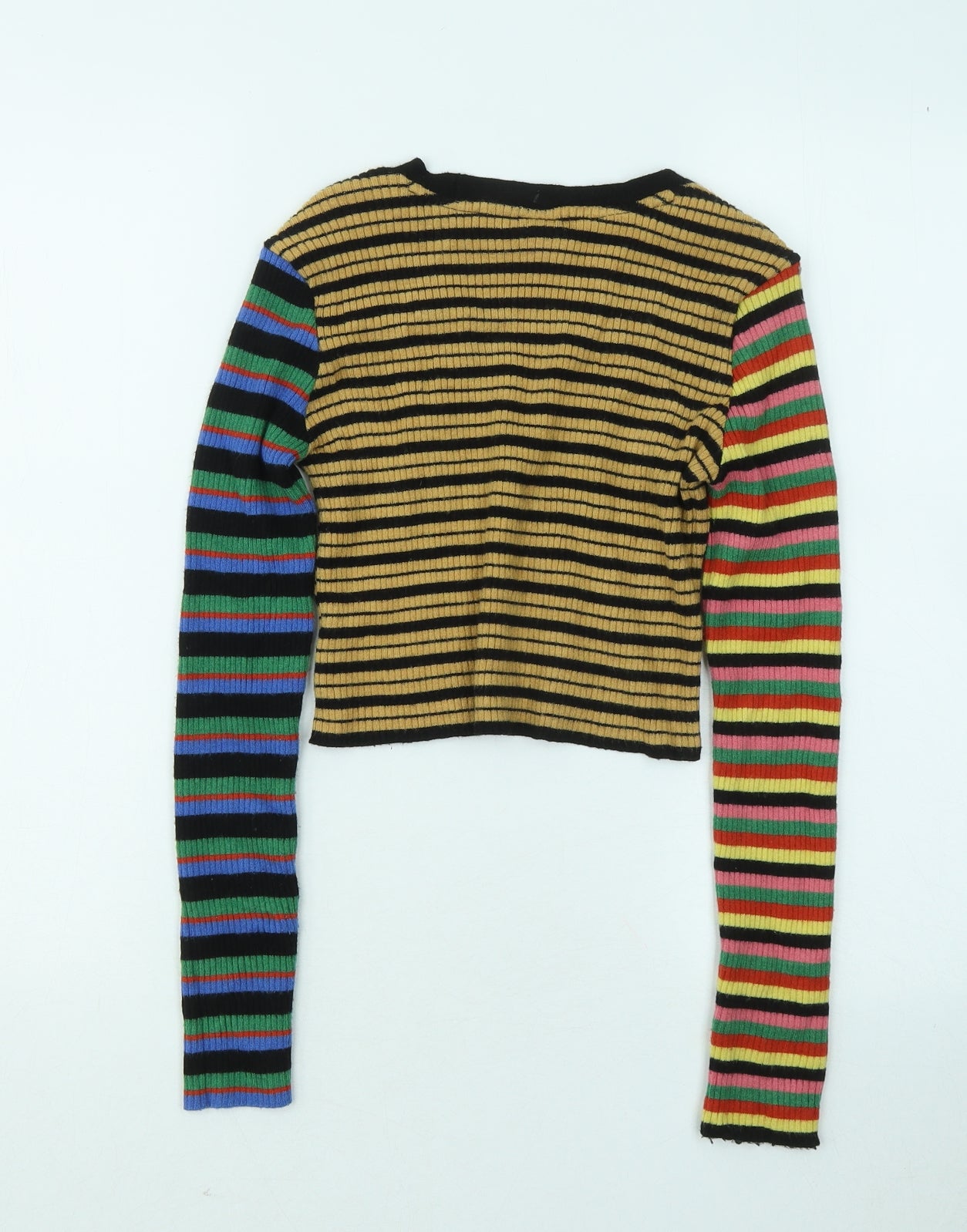 Urban Outfitters Womens Multicoloured V-Neck Striped Viscose Cardigan Jumper Size M