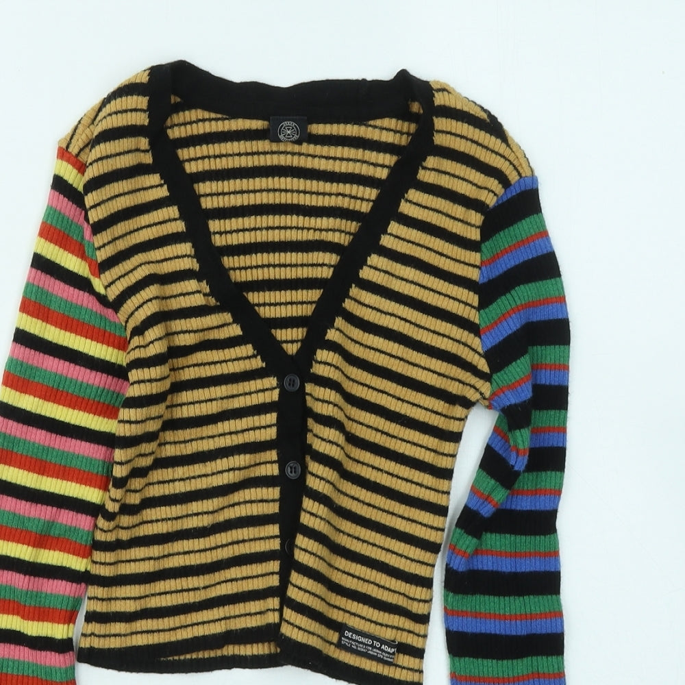 Urban Outfitters Womens Multicoloured V-Neck Striped Viscose Cardigan Jumper Size M
