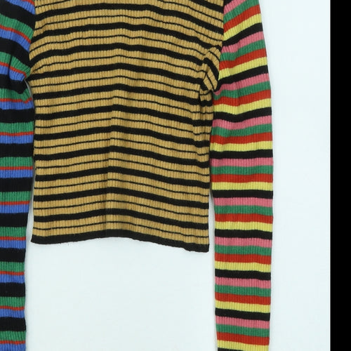 Urban Outfitters Womens Multicoloured V-Neck Striped Viscose Cardigan Jumper Size M