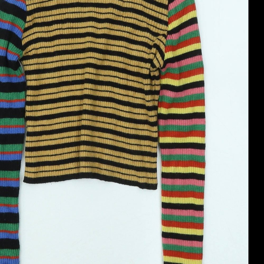 Urban Outfitters Womens Multicoloured V-Neck Striped Viscose Cardigan Jumper Size M