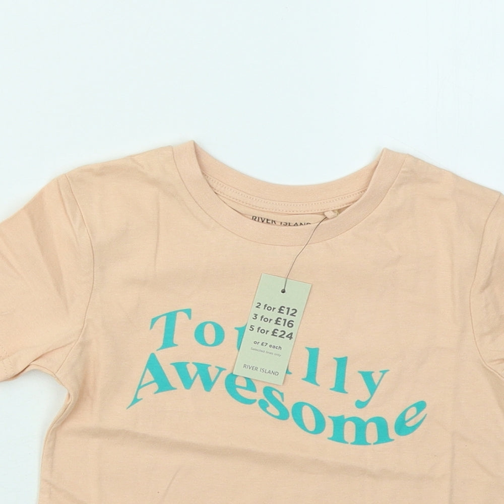 River Island Girls Orange Cotton Basic T-Shirt Size 3-4 Years Round Neck - Totally Awesome