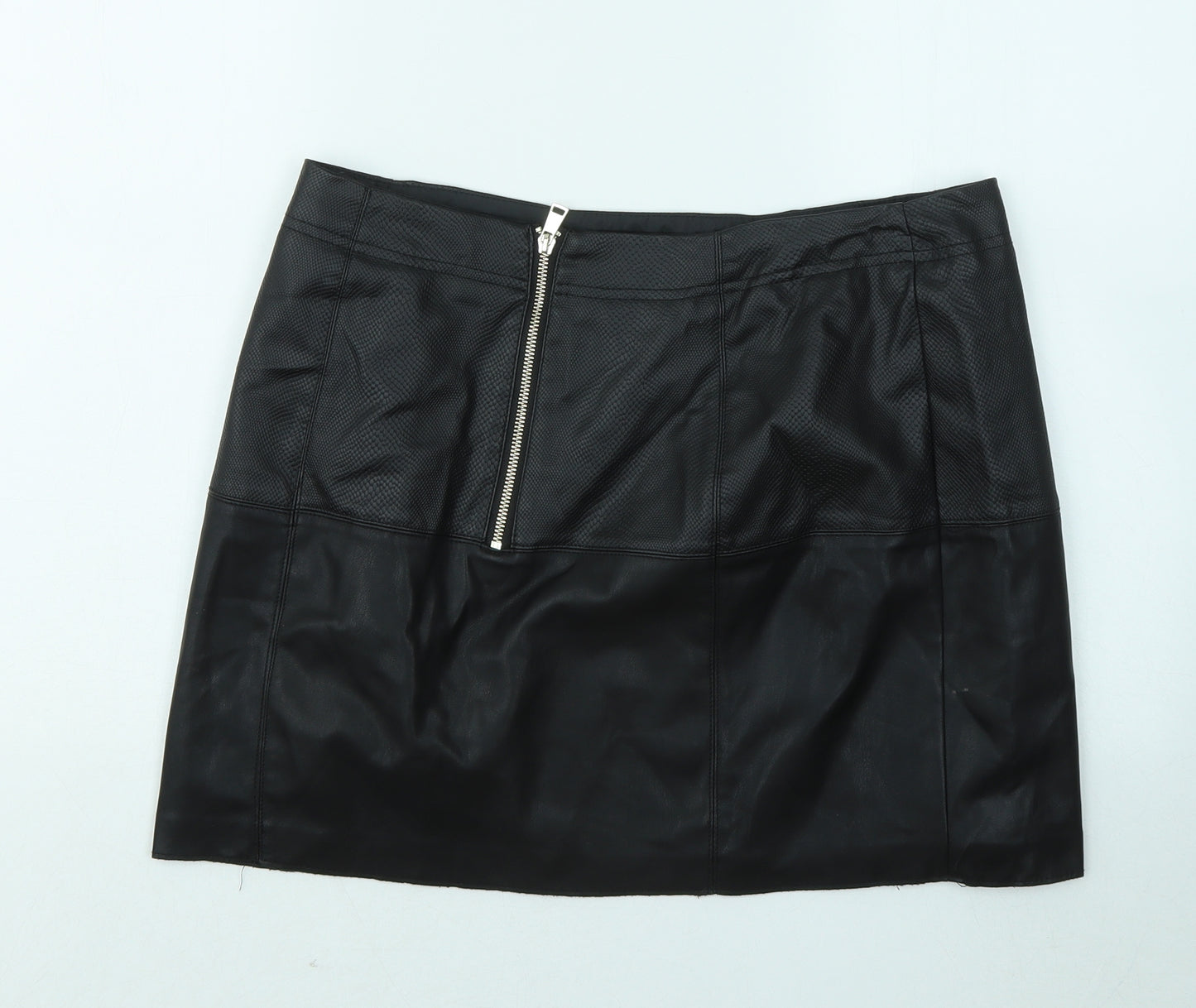 River Island Womens Black Polyurethane A-Line Skirt Size 16 Zip