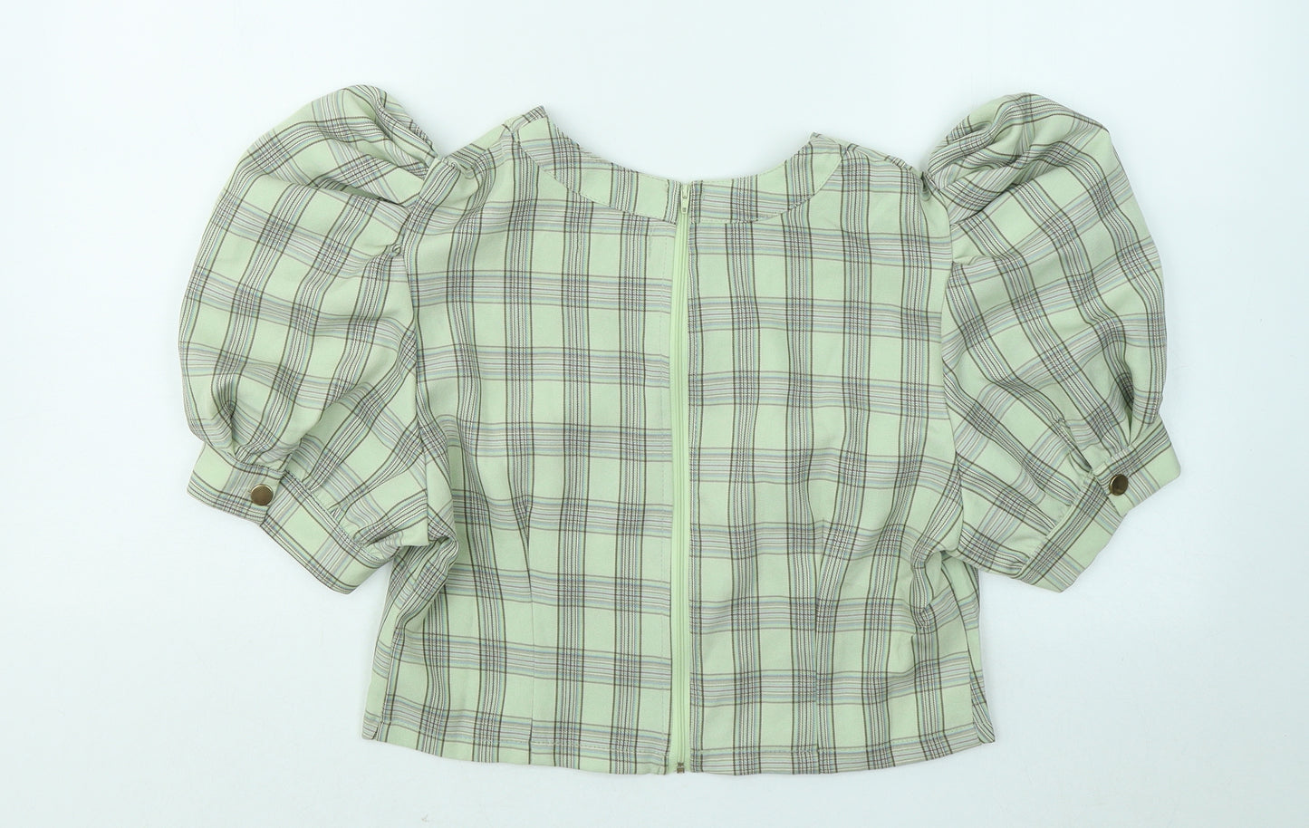Pink Vanilla Womens Green Plaid Polyester Basic T-Shirt Size 14 Round Neck