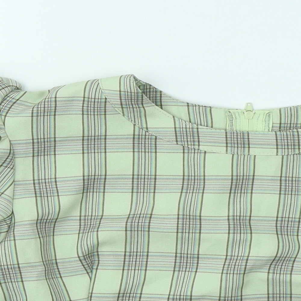 Pink Vanilla Womens Green Plaid Polyester Basic T-Shirt Size 14 Round Neck