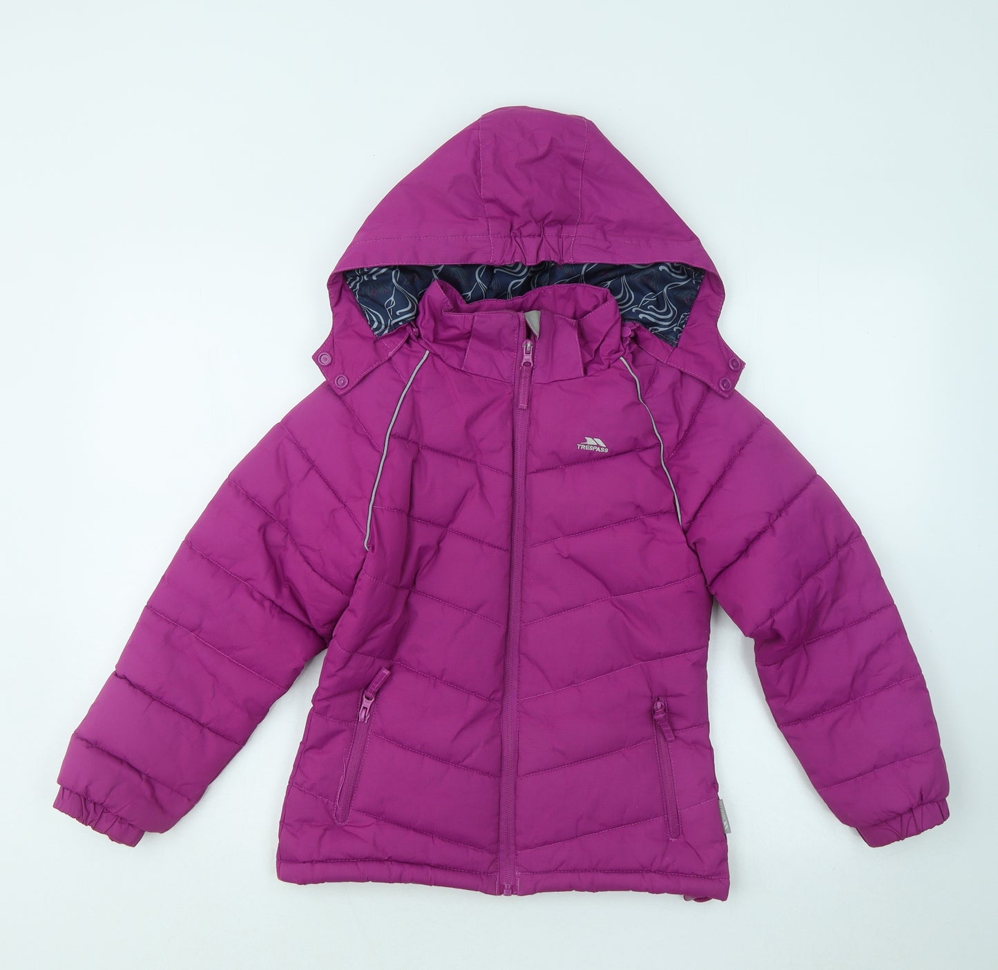 Trespass Girls Purple Puffer Jacket Coat Size 7-8 Years Zip