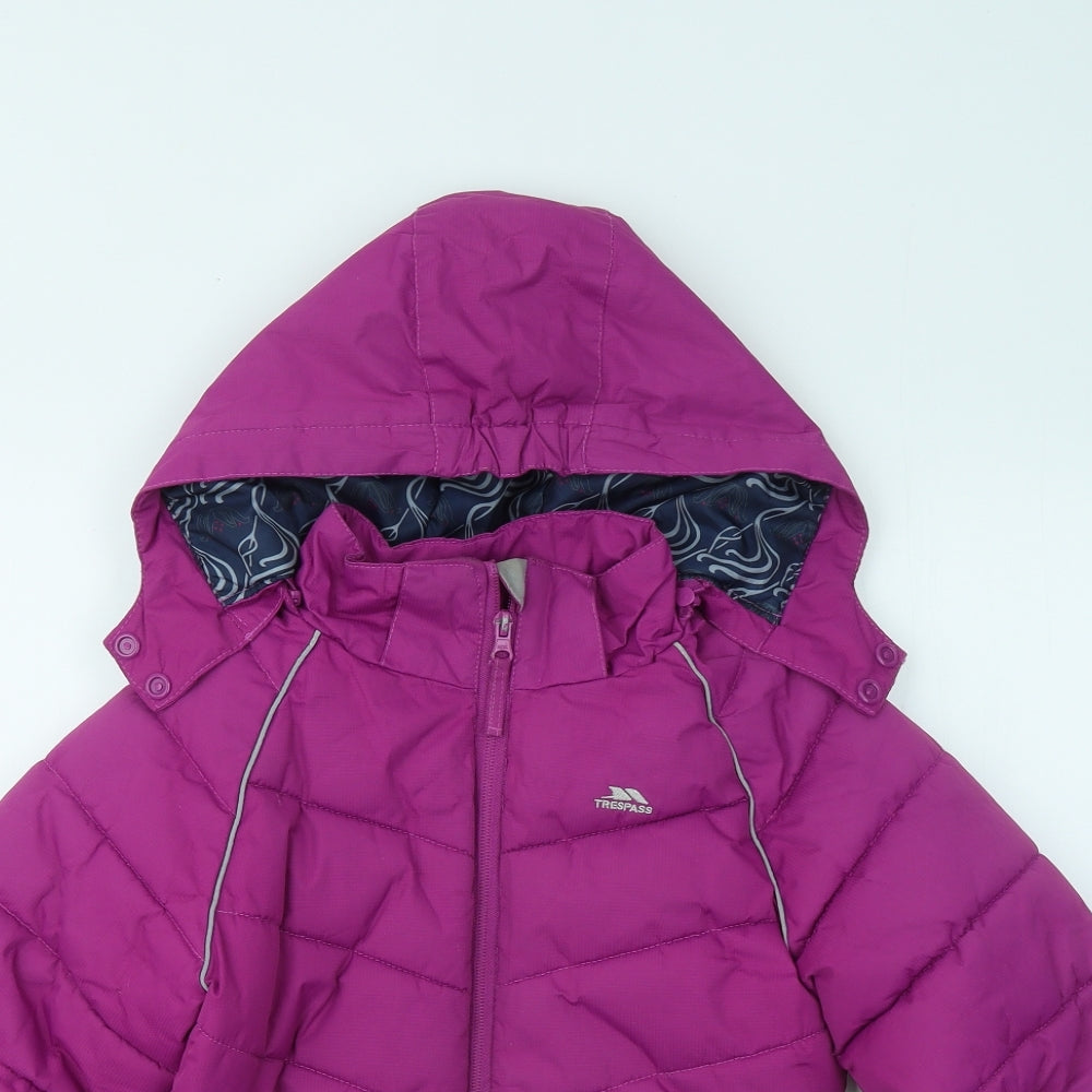 Trespass Girls Purple Puffer Jacket Coat Size 7-8 Years Zip