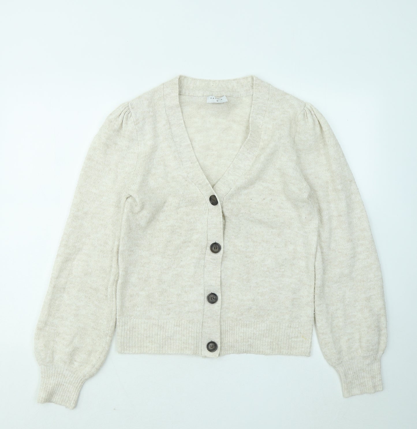 Papaya Womens Beige V-Neck Acrylic Cardigan Jumper Size M