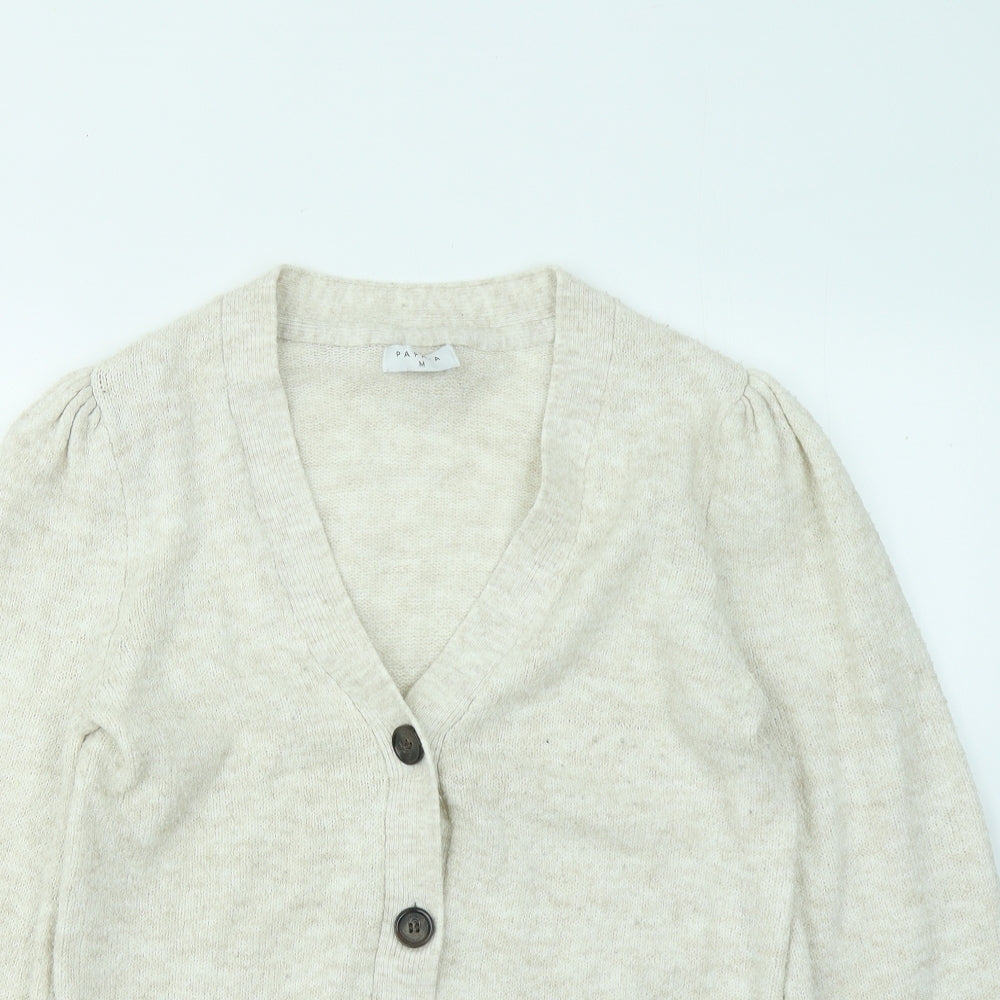 Papaya Womens Beige V-Neck Acrylic Cardigan Jumper Size M