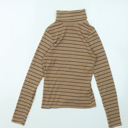 New Look Womens Brown Roll Neck Striped Polyester Pullover Jumper Size 8
