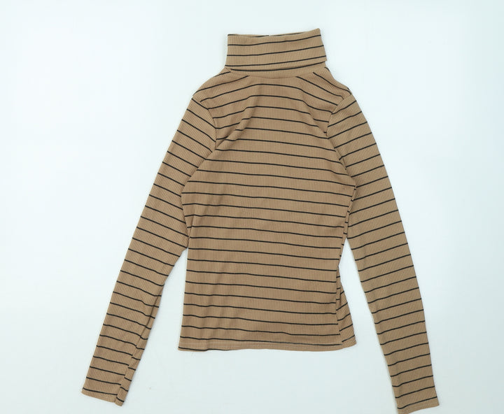 New Look Womens Brown Roll Neck Striped Polyester Pullover Jumper Size 8