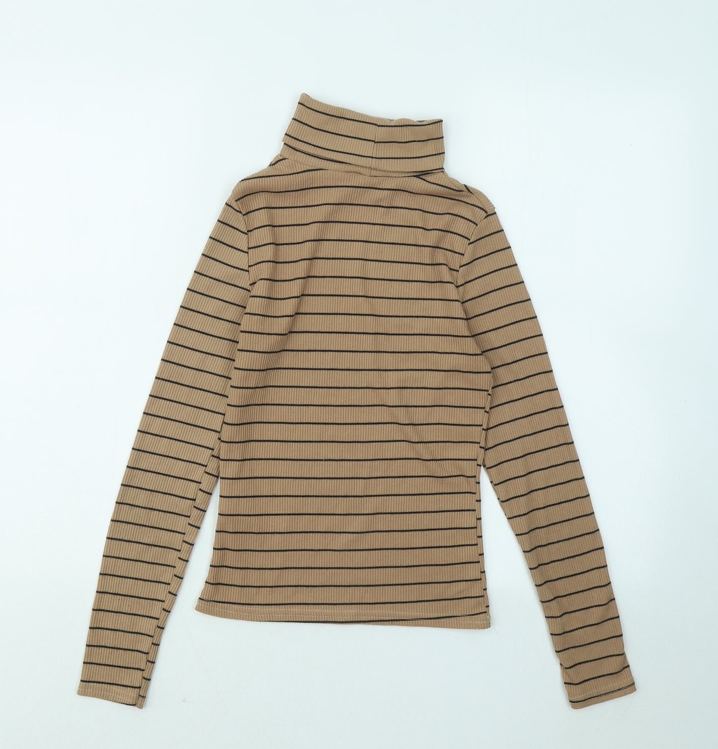 New Look Womens Brown Roll Neck Striped Polyester Pullover Jumper Size 8